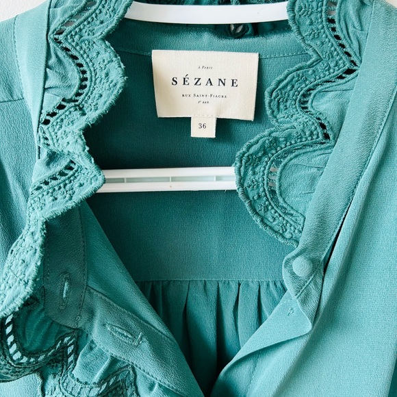 SEZANE Chloe Sage Silk Blouse Size 36(US4) - Picture 9 of 16